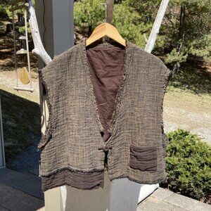 100% Cotton Double Sided Vest, OS, brown/khaki color
